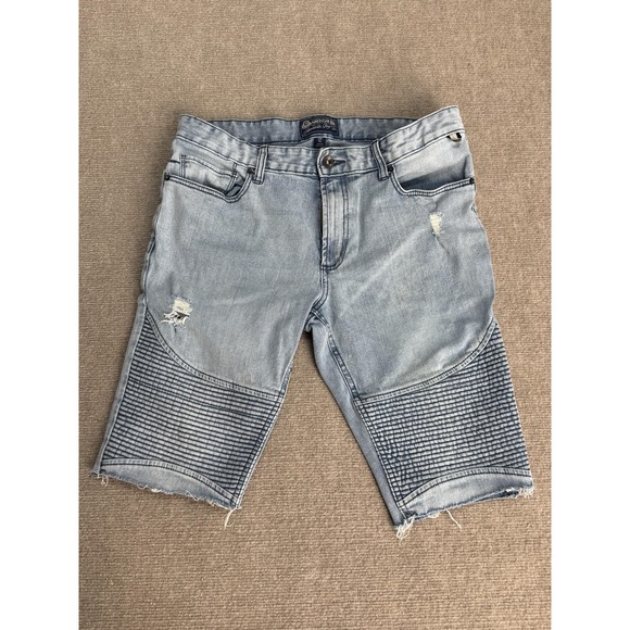 American Rag Cie Shorts Mens 32 Light Wash Moto Biker Denim Distressed Raw Hem - Picture 1 of 10